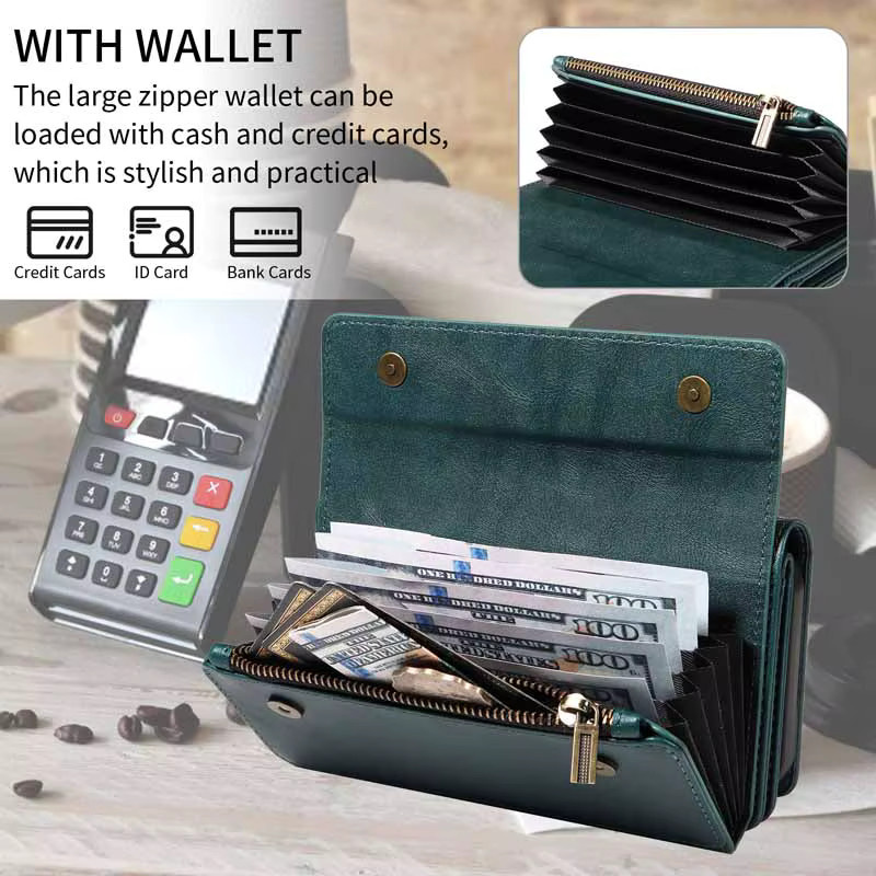 Rote Ledertasche als Flip Wallet Phone Cover für Samsung Galaxy Note 8 9 10 Plus 20 Ultra A10 A20 A30 A40 A50 A70 mit Multi-Kartensteckplatz und Reißverschluss - Bild 3