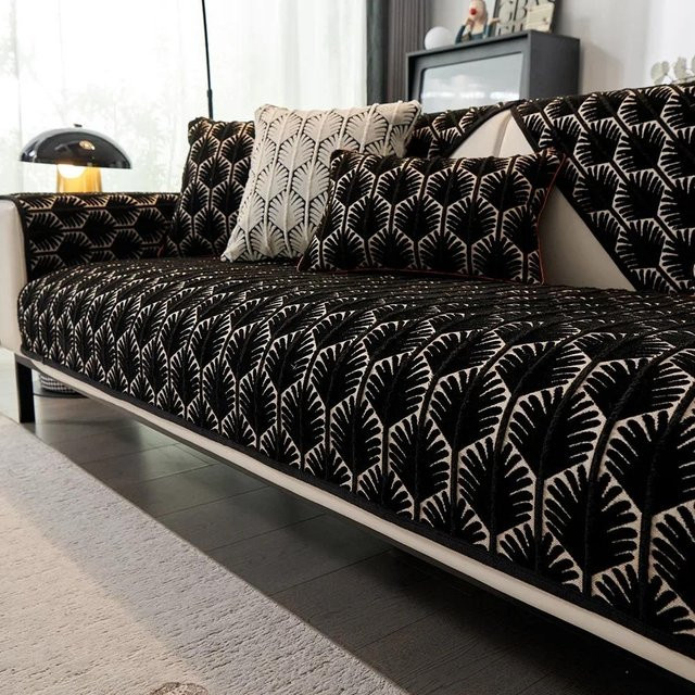 Chenille Jacquard Sofakissen Bezug in Schwarz, B/T/H: 70 x 70 x 0 cm - Bild 1