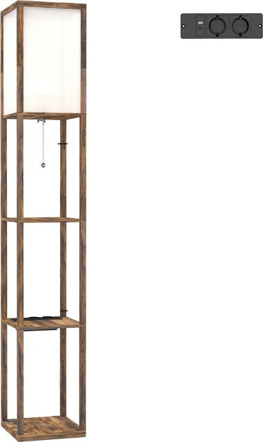 HOMCOM Stehlampe mit Regalen in Rustikal-Braun, Stehleuchte mit E27 Fassung bis 40W und USB-Anschlüssen für Wohnzimmer, Schlafzimmer oder Büro - Bild 1