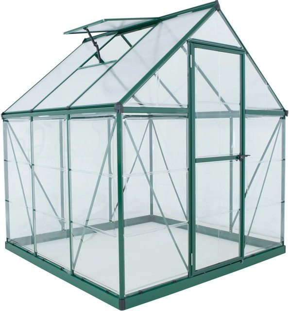 Palram Gewächshaus Hybrid Grün mit Fundamentrahmen, 4 Schwerlastregalen und Gewächshaus-Clips, B/T/H: 185 x 186 x 208 cm - Bild 1
