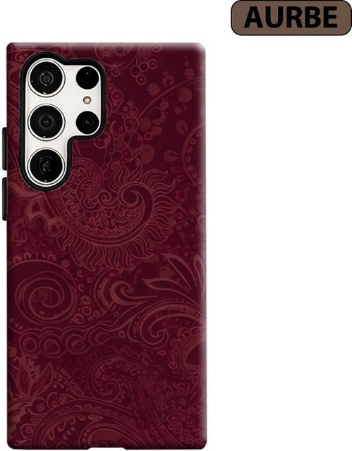 Aurbe Handyhülle für Samsung Galaxy S26 S25 S24 S23 Ultra Plus in Burgundy Paisley mit HD Hard Doppelschicht-Film - Bild 1