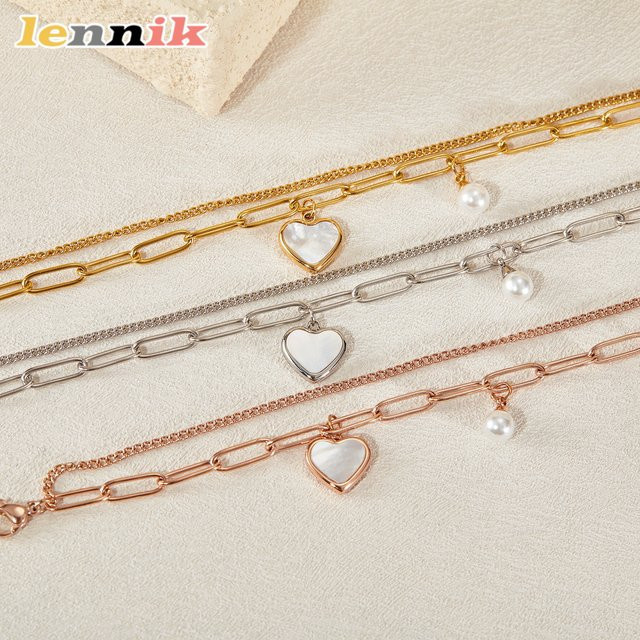LENNIK Armband Edelstahl, Perle, Pfirsich Herz - Bild 1
