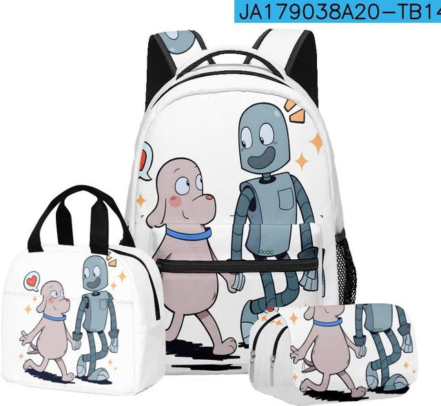 Fancy Style Studio 3er Set Schultaschen mit 3D Roboter Print inklusive Laptop Rucksack, Lunchtasche und Federmäppchen in Weiß - Bild 1