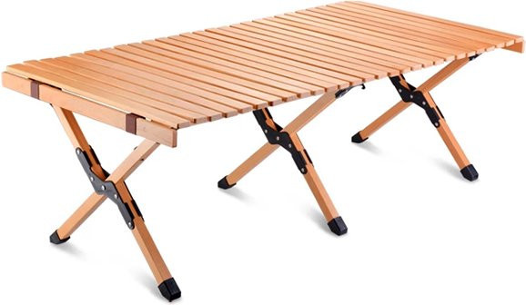 YOUQI Klappbarer Campingtisch aus Buchenholz, rechteckiger Picknicktisch für Outdoor, Braun - Bild 1