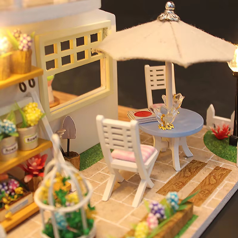 Battoom DIY Holz Gebäude Modell Kit – Kreatives Miniatur Puppenhaus aus Holz in Natur und Mehrfarbig - Bild 2