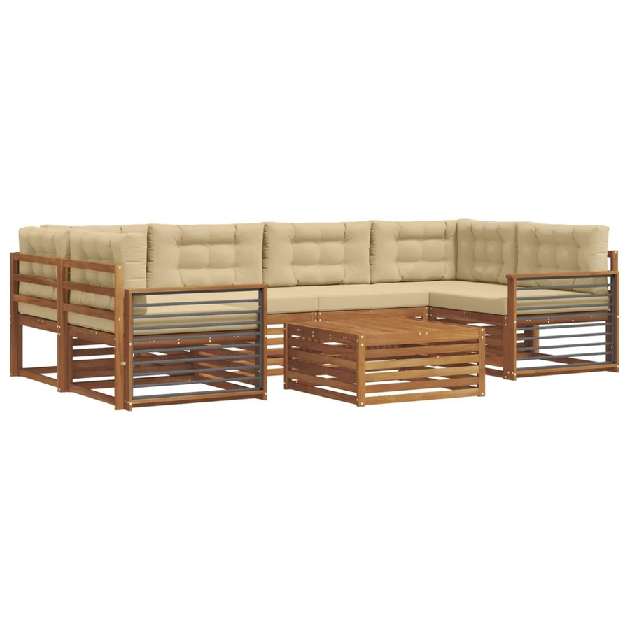 vidaXL Outdoor-Sofagarnitur 8-teilig in L-Form aus Akazienholz mit Kissen, Natur und Beige - Bild 2