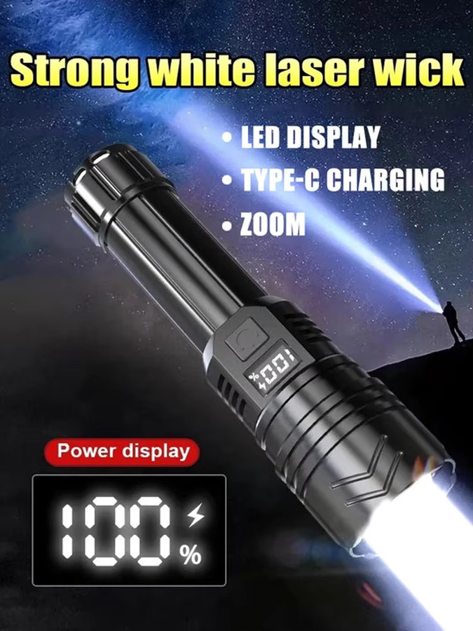 NEWBIRTH Taktische LED-Taschenlampe mit 2000LM, Wiederaufladbare Zoom-Laterne in Schwarz - Bild 6