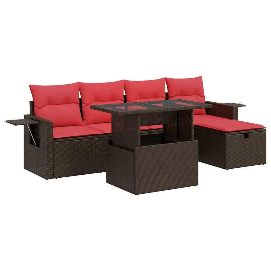 vidaXL 6-teilige Garten-Sofagarnitur aus braunem Poly-Rattan mit Kissen aus Polyester und pulverbeschichtetem Stahl - Bild 2