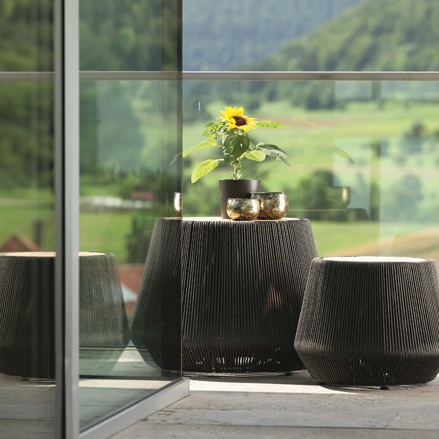 Stern Beistelltisch aus Aluminium und Teak mit Kordel in Schiefergrau Durchmesser: 60 cm, Höhe: 45 cm - Bild 2