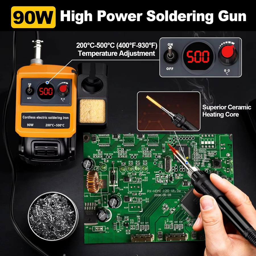 Kabelloser Lötkolben für DeWalt 20V Akku, 90W Lötstation-Set mit 5 Spitzen für DIY-Lötarbeiten (Nur Werkzeug) - Bild 4