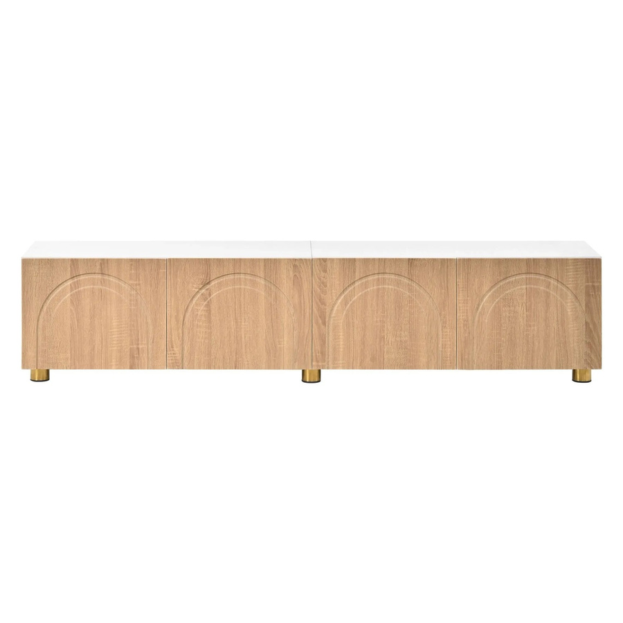 Merax TV-Schrank mit Bogenrelief und 4 Türen in Modernem Design, Weiß oder Braun, B/T/H: 180 x 35 x 40 cm - Bild 2