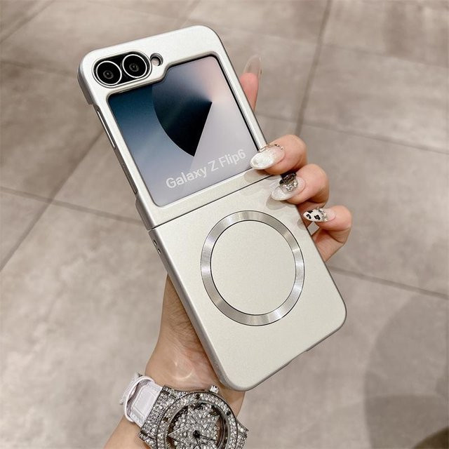 Luxus Matte Hartschale mit MagSafe Magnetisch für Samsung Galaxy Z Flip 7 6 5 4 3 Stoßfeste Dünne Hülle in Silber - Bild 1