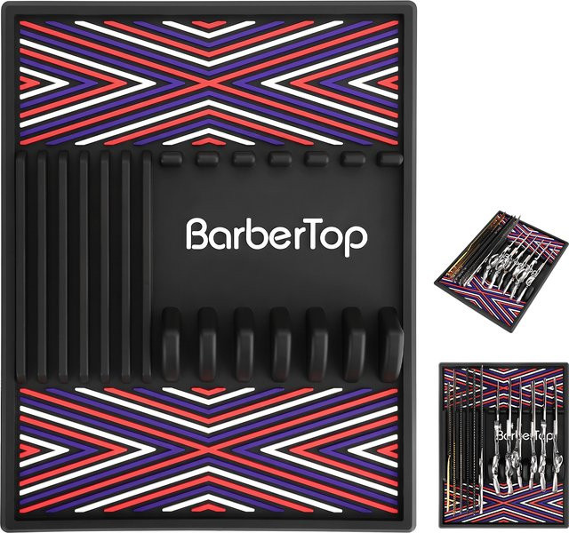 BarberTop Geometrische Silikon-Werkzeugmatte in Schwarz und Multicolour, rutschfeste und waschbare Aufbewahrungsmatte für Haarscheren und Friseursalon-Zubehör - Bild 1