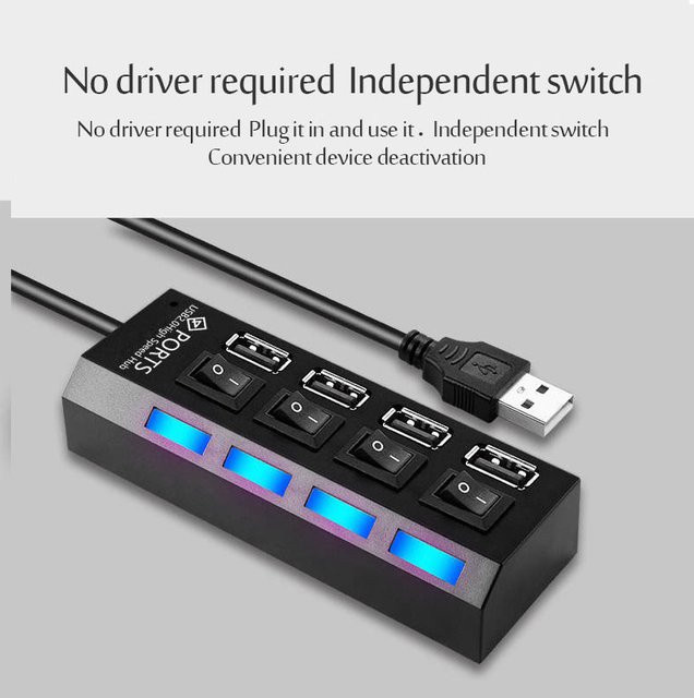 DIXSG USB 2.0 Hub mit 7 Ports und Schalter in Schwarz mit 30 cm Kabel - Bild 1