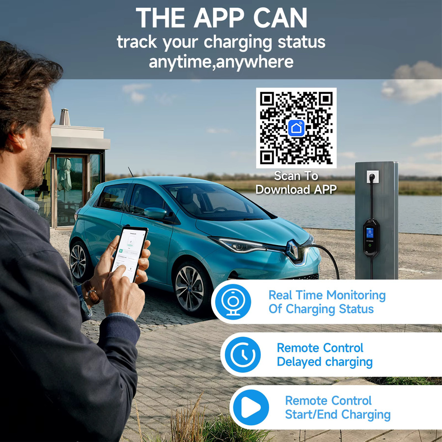 AFYEEV EV-Ladegerät 3,6KW Typ2 IEC62196-2 mit WLAN-App und USB-C, Elektroauto-Ladegerät EVSE in Schwarz - Bild 4