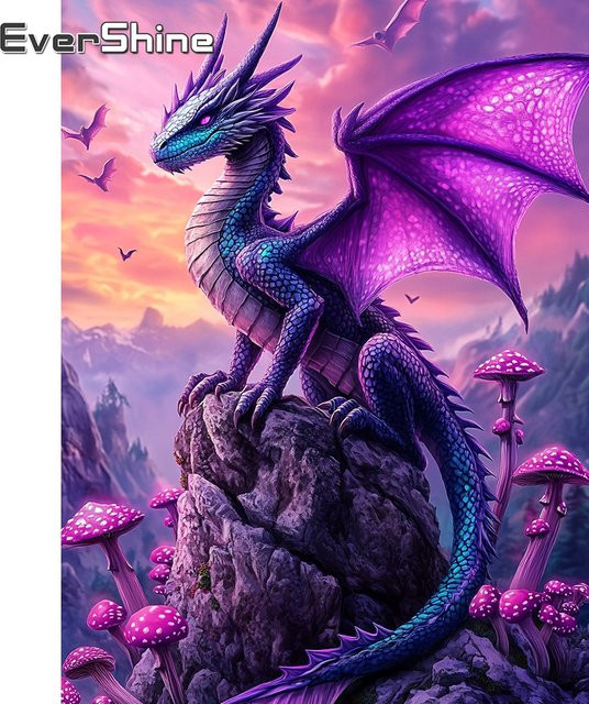 EverShine Diamant Mosaik Drachen Bild mit Strass Stickerei als Wanddekoration, Mehrfarbig, B: 30,0 cm, H: 20,0 cm - Bild 1