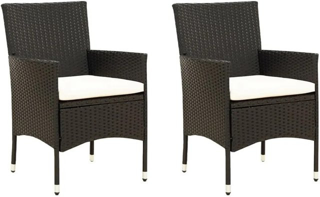 Furnicato 2er Set Gartenstühle aus Poly Rattan mit Kissen in Schwarz, B/T/H: 61 x 60 x 88 cm - Bild 1