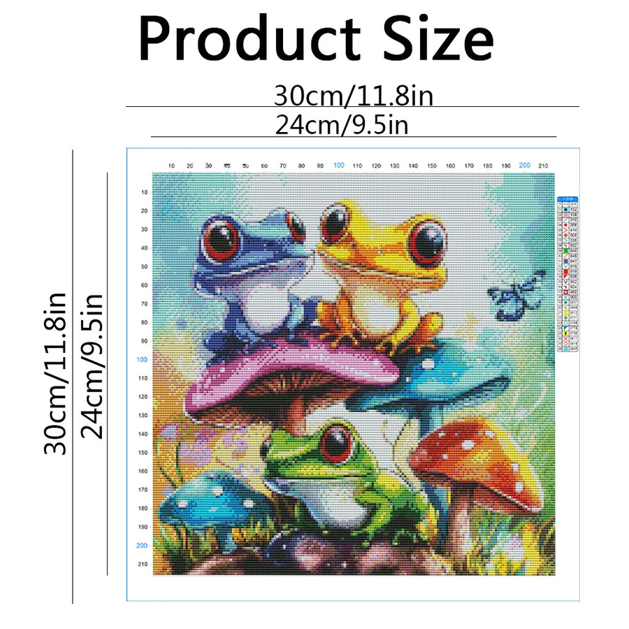 Evershine Kreuzstich-Bastelset Frosch auf Pilz, unbedrucktes Stickerei-Set für Handarbeit, Multicolor, Breite: 30,0 cm, Höhe: 30,0 cm - Bild 2