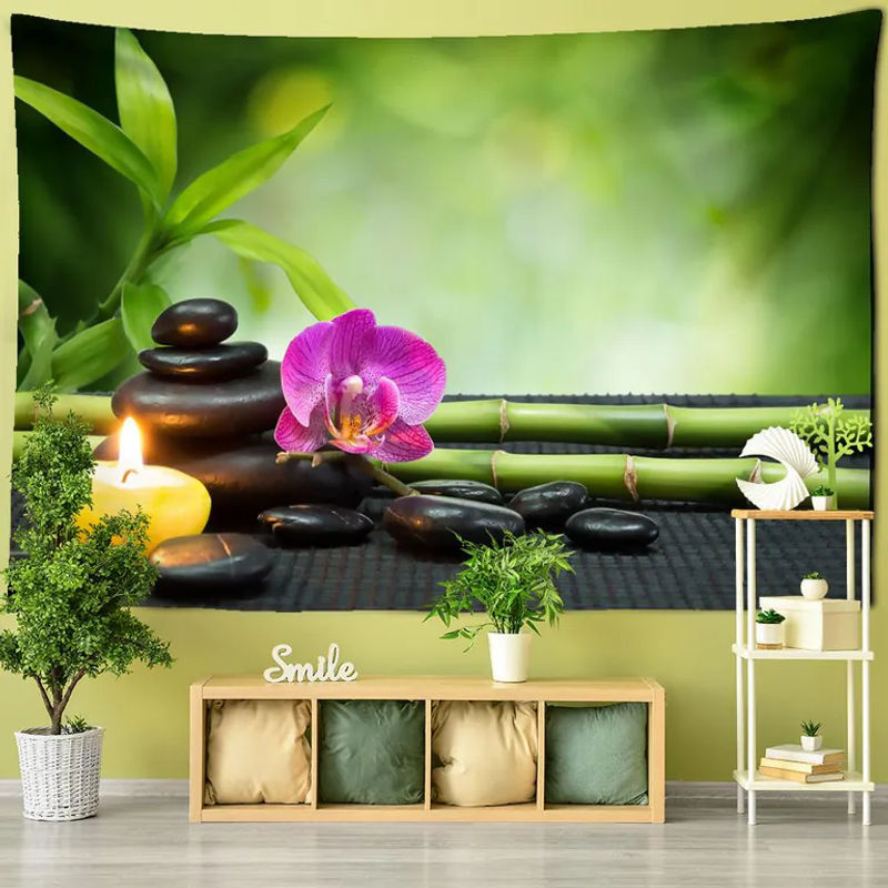 Binchi Outdoor Equipment Wandbehang mit Bambus und Lotus Motiv im Bohemian Stil, mehrfarbig, B: 95 cm, H: 70 cm - Bild 2