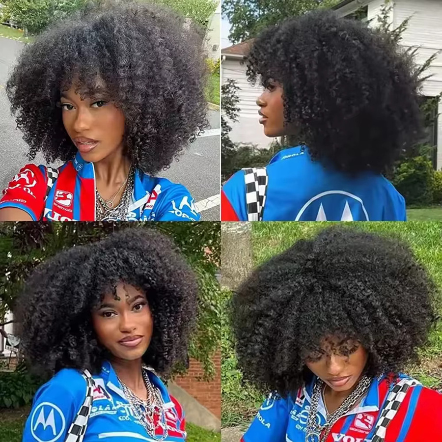 HJ WEAVE BEAUTY Pixie-Cut-Perücke aus Echthaar, Afro-Kinky-Curly-Bob, Damen - Bild 3