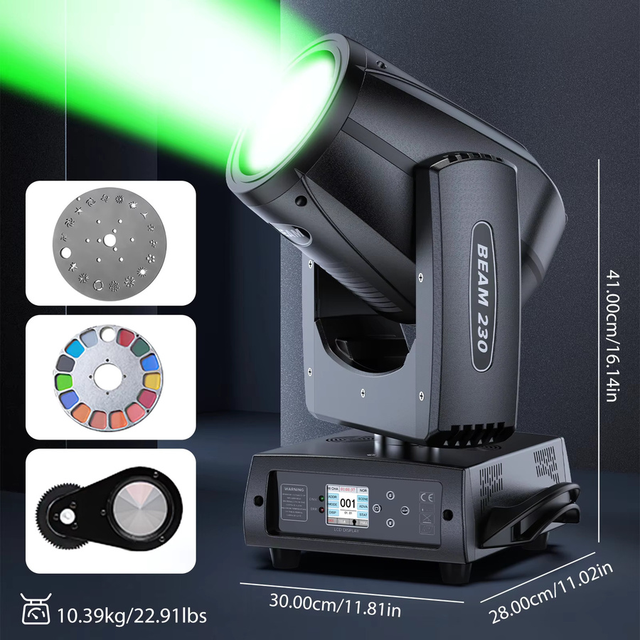 U'King Moving Head Licht 230 W 7R Strahl mit 24 Prismen, 14 Gobos und LED Regenbogen Effekt in Schwarz, DMX512 für DJ, Disco und Bühne, B/T/H: 41,0 x 28,0 x 28,0 cm - Bild 5