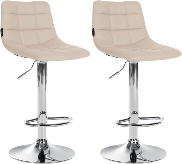 DELUKE Barhocker DUBAI 2er Set Creme Kunstleder mit Chromgestell und Lehne - Bild 1