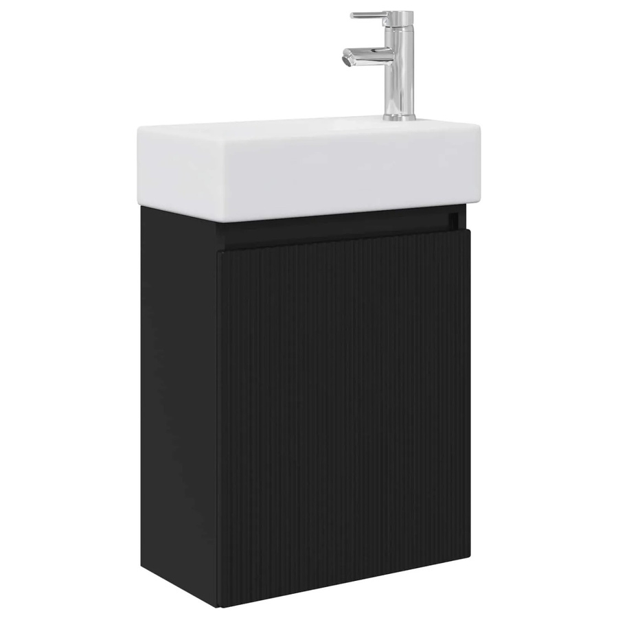 vidaXL Badezimmer Waschtischunterschrank mit Waschbecken in Schwarz und Weiß, modern und wandmontiert - Bild 2