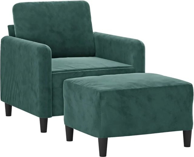 vidaXL Sessel mit Hocker in Dunkelgrün aus Samt mit Armlehnen und modernem Design - Bild 1