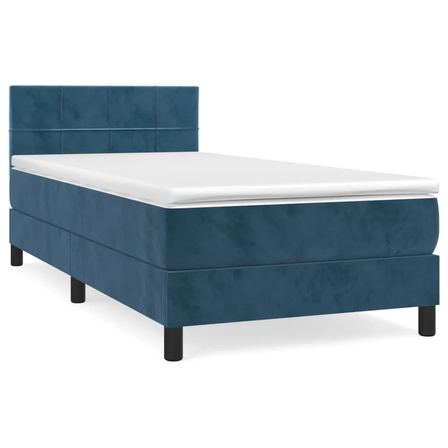 vidaXL Boxspringbett Hybrid mit Matratze Dunkelblau Samt B/T/H: 90 x 200 cm - Bild 2