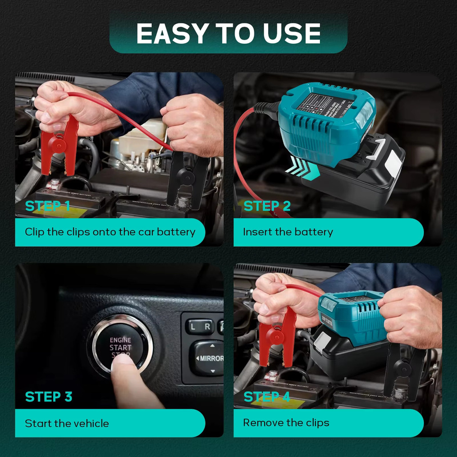 Makita Auto Starthilfe Adapter für 18V BL1830 Lithium-Batterie mit Clips zur Notstromversorgung - Bild 4