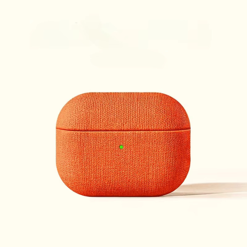 Luxuriöse Stoff-Schutzhülle für Apple AirPods Pro 2 und Pro 3 in Orange mit Karabiner - Bild 2