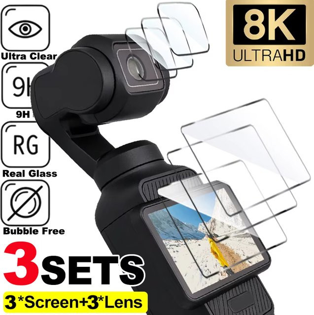 DJI OSMO Pocket 3 Displayschutzfolie und Kameraobjektivschutz aus gehärtetem Glas mit 9H Härtegrad, transparent - Bild 1