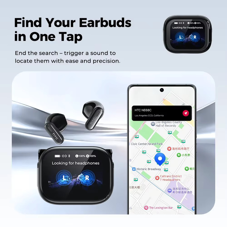 HTC NE68 Bluetooth In-Ear Kopfhörer mit AI Translator und LCD-Bildschirm in Schwarz - Bild 2