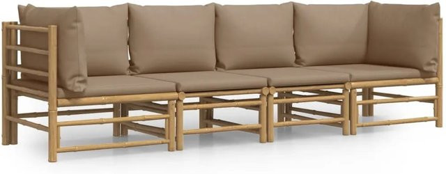 vidaXL 4-tlg Garten-Lounge-Set aus Bambus mit Taupe Kissen in L-Form - Bild 1