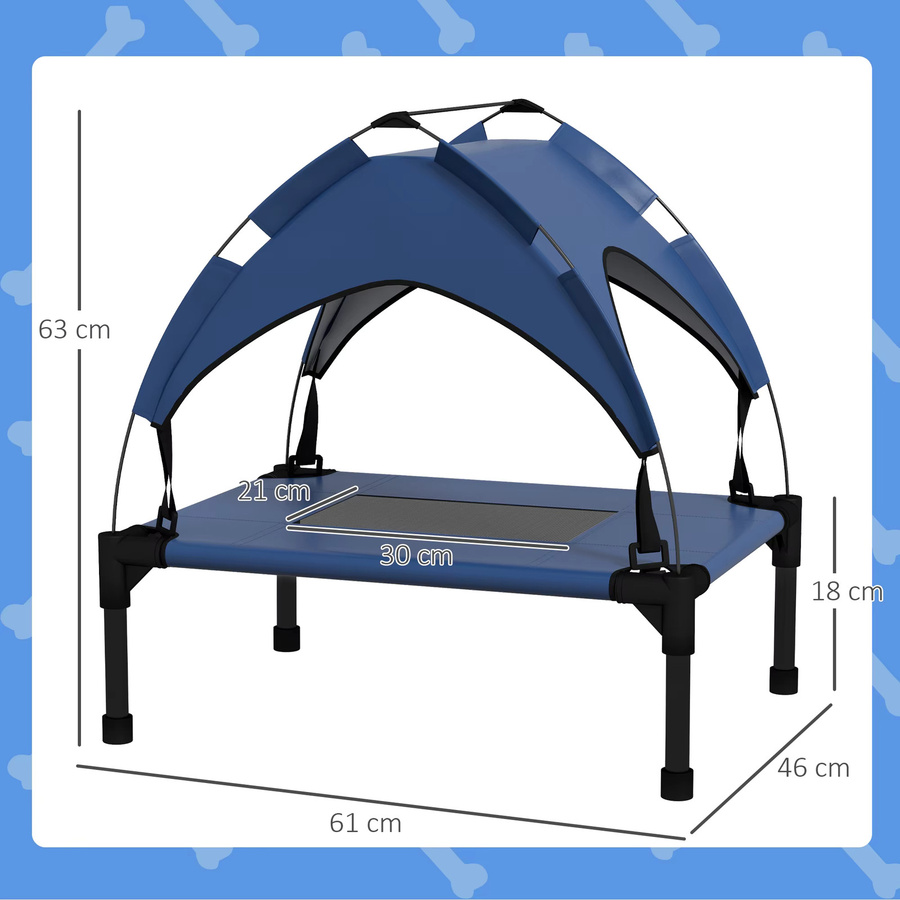 PawHut Erhöhtes Hundebett mit Baldachin und Dach in Blau, wetterfestes Outdoor-Haustierbett aus Oxfordpolyester, B/T/H: 61 x 76 x 69,5 cm - Bild 3