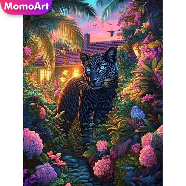 Momoart 5D-Diamant-Mosaik Bastelset mit Leopardenmuster in Multicolour, runde Diamant-Stickerei zur Dekoration für dein Zuhause, Breite: 30,0 cm, Tiefe: 30,0 cm, Höhe: 20,0 cm - Bild 1