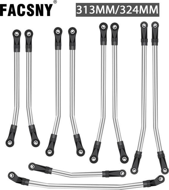 FACSNY Edelstahl Link Set Gestänge Chassis Lenkstange Kit, für 1/10 RC Crawler Auto Axial SCX10 SCX10 II 90046 Upgrade, Metall - Bild 1