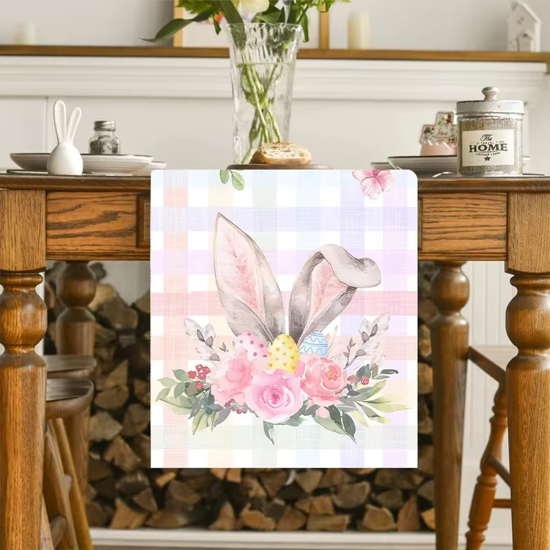 VIKAMA Oster-Tischläufer mit buntem Kaninchen-Design für Frühlingsfeiern, B/H: 180 x 35 cm, Mehrfarbig - Bild 3
