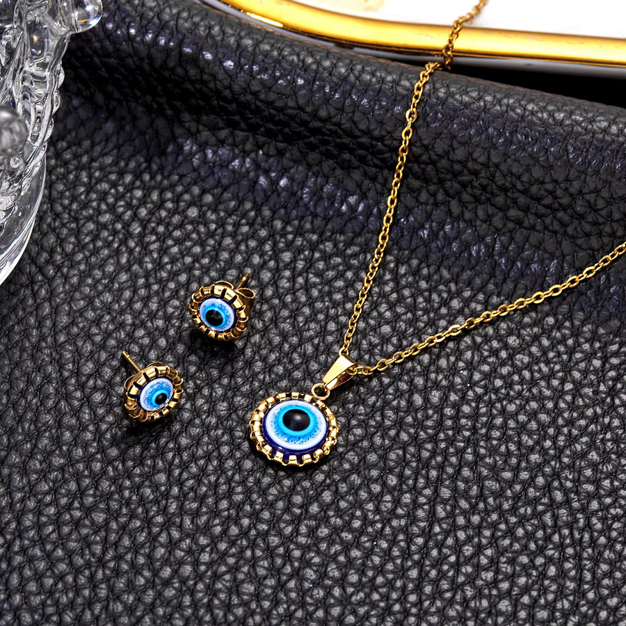 RINHOO FRIENDSHIP Schmuckset, Halskette, Ohrstecker, Blaues Böses-Auge, Gold, Damen - Bild 2