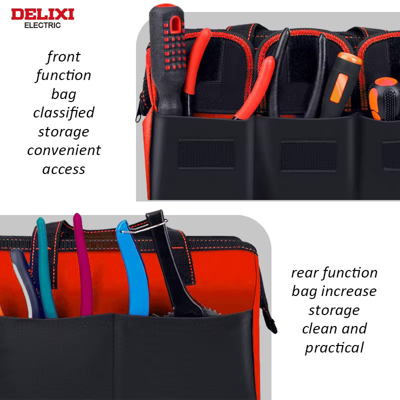 DELIXI Werkzeugtasche wasserdicht in Rot, multifunktionale Aufbewahrungstasche für Elektriker und Mechaniker, B/T/H: 31,0 x 21,0 x 17,0 cm - Bild 4