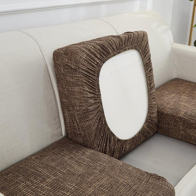 FebEr Elastischer Sofa-Sitzkissenbezug mit geometrischem Design in Braun, L-förmige Chaiselongue-Schonbezug für dein Wohnzimmer - Bild 1