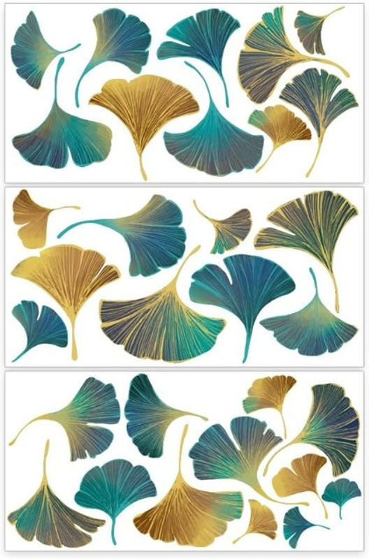 3er-Set Gingko Blätter Rub-on Transfers für Möbel und Kunsthandwerk, Mehrfarbig, Breite: 30,48 cm x Höhe: 15,24 cm - Bild 1