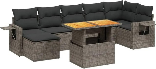 vidaXL 8-teilige Garten-Sofagarnitur aus Poly-Rattan mit Kissen in Grau - Bild 1