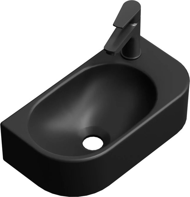 Emke Handwaschbecken aus Keramik in Mattschwarz, rechteckig mit rechtem Wasserhahnloch, B/T/H: 40 x 21,5 x 12 cm - Bild 1