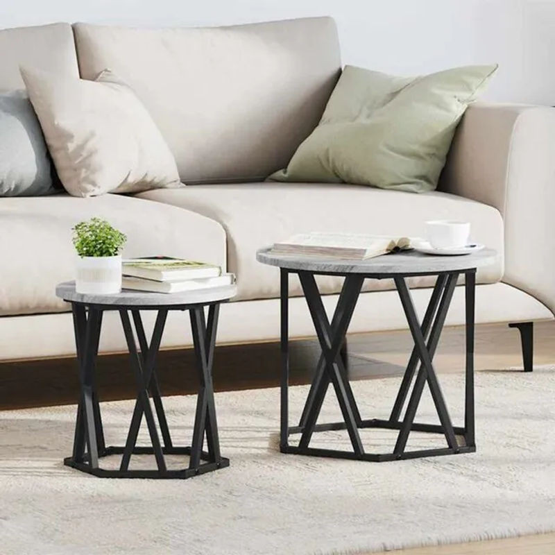 VIDAXL 2er Set Beistelltische im Industrial Design in Grau und Schwarz - Bild 1