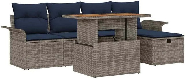 vidaXL Garten-Lounge-Set aus Polyrattan in Grau mit 6 Teilen inklusive Polsterung und Kissen für Terrasse und Garten - Bild 1