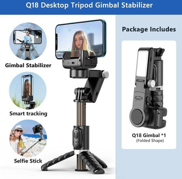 Bai Fen Bai-Digital 3C Gimbal Stabilisator mit 360 Grad Rotation und Bluetooth für iPhone und Smartphone, Farbe: Schwarz, B/T/H: 155 x 75 x 66 mm - Bild 1