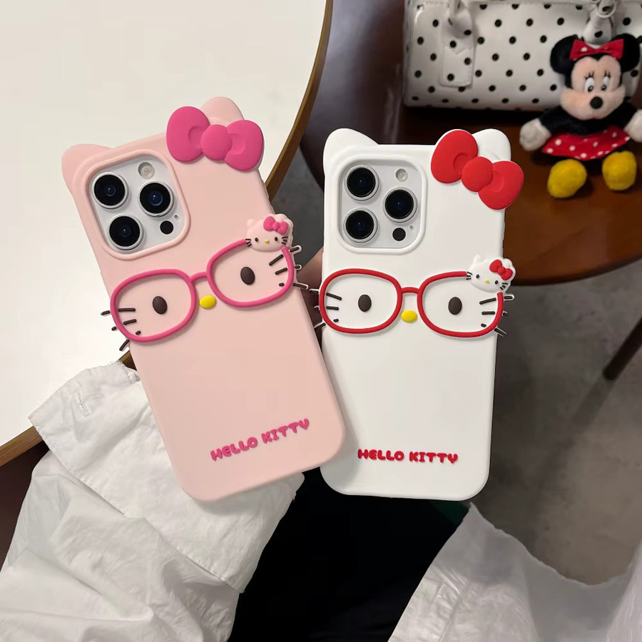 Sanrio Hello Kitty Handyhülle mit 3D-Cartoon-Schleifen aus weichem Silikon für iPhone 17 bis iPhone 11 Pro Max - Bild 2