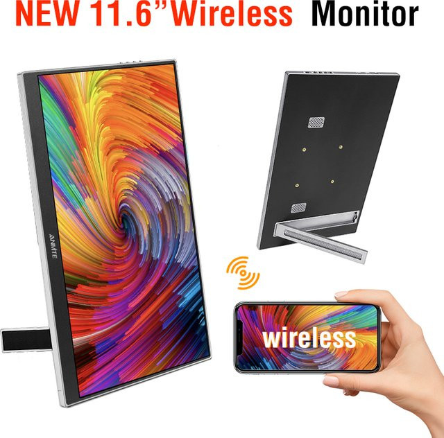 Anmite Kabelloser Projektionsmonitor in Schwarz mit automatischer Drehung und WLAN für Laptop, Mac und Telefon, 11,6 Zoll - Bild 1