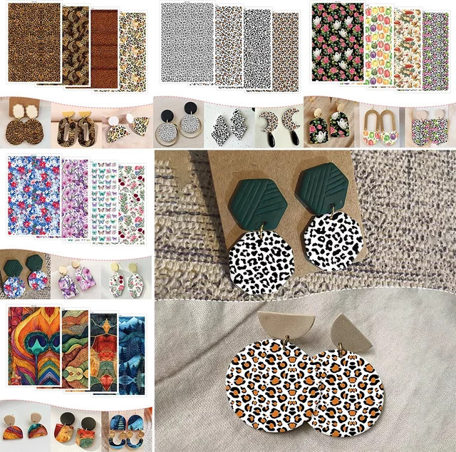 Wasserlösliche Einweg-Aufkleber mit Leopardenmuster und Blumenmotiven für Polymer-Ton in Multicolour - Bild 1